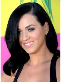 Human Hair Shoulder Length Wigs Online 14" Lace Front Layered Shoulder Length Katy Perry Human Hair Wavy Black Wigs