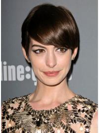 Short Gray Human Hair Wigs Brown Boycuts 6" Anne Hathaway Natural Lace Front Wigs Human Hair