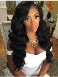 Long Wavy Human Hair Wigs Fashion Black Without Bangs 22 Inches Affordable 360 Full Lace Wigs