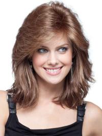 Human Hair Medium Length Wigs Auburn Shoulder Length 16" Incredible Remy Human Hair Wigs With Bangs