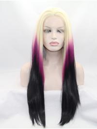 Long Straight Synthetic Wigs Beautiful Straight Colorful Wigs Lace Front Without Bangs