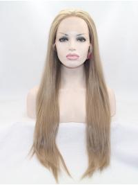 Long Straight Wigs Brown Long Synthetic 28 Inches Glueless Lace Front Wigs