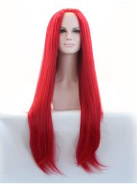 Long Straight Synthetic Wigs Red Long Synthetic 33 Inches Natural Looking Lace Front Wigs