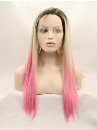 Long Straight Hair Wigs 22 Inches Straight Colorful Synthetic Lace Front Wigs Without Bangs