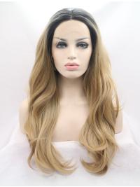 Long Wavy Wig Without Bangs Synthetic Durable Celebrity Lace Front Wigs
