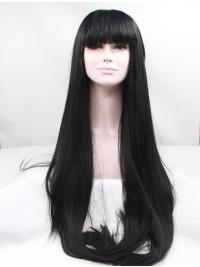 Long Hair With Bangs Wig Straight Long 42 Inches Flexibility Glue Less Lace Wig